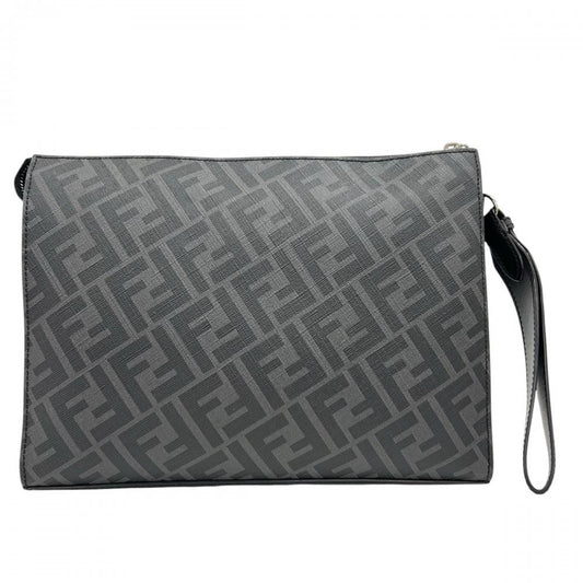 FENDI フェンディ クラッチバッグ ズッカ フラットスリム 7VA491 コーティングキャンバス レザー ブラック 黒 イエロー シルバー金具 メンズ【中古品】