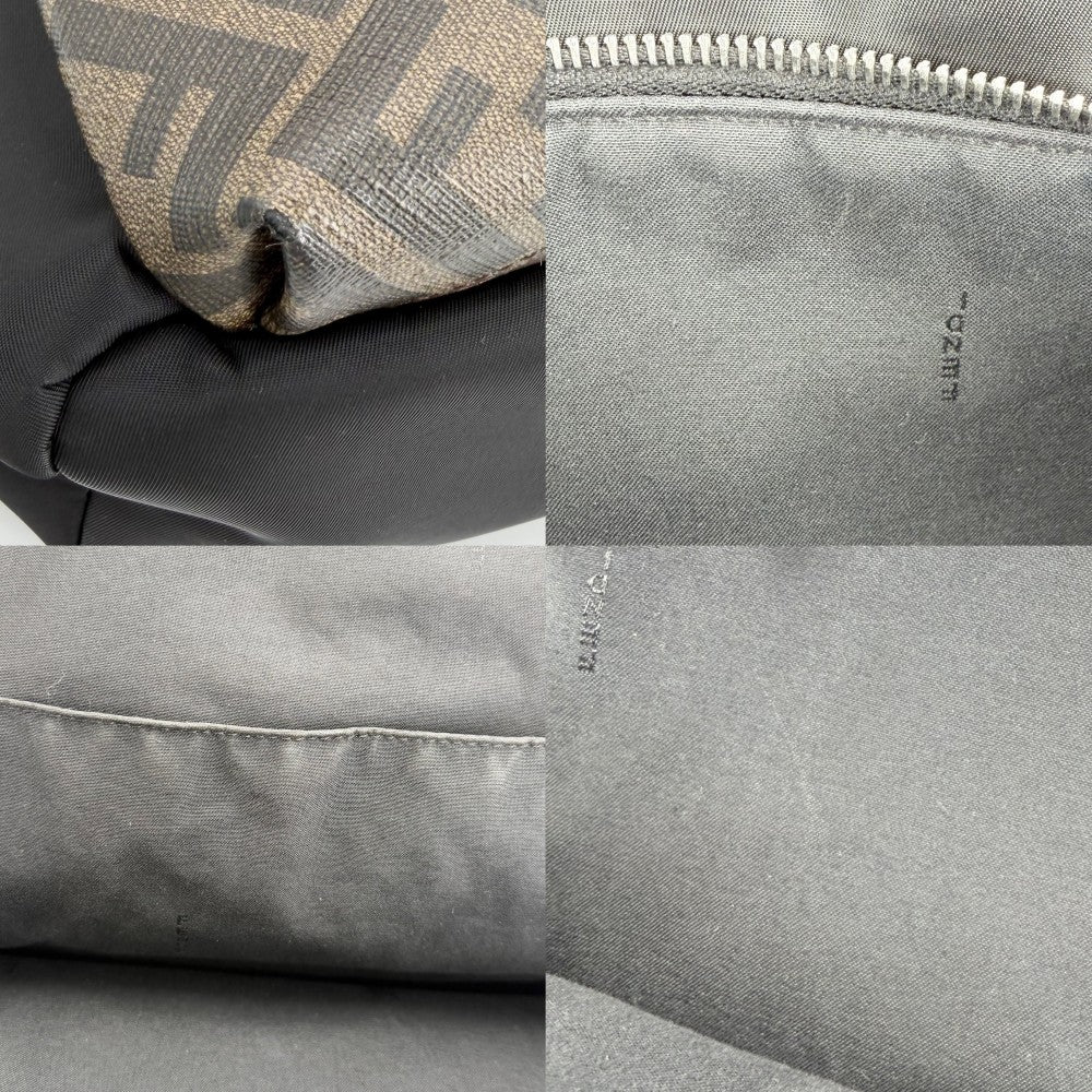 FENDI フェンディ リュック ズッカ バックパック 7VZ042 ナイロン レザー ブラウン 茶 ブラック 黒 シルバー金具 メンズ【中古品】
