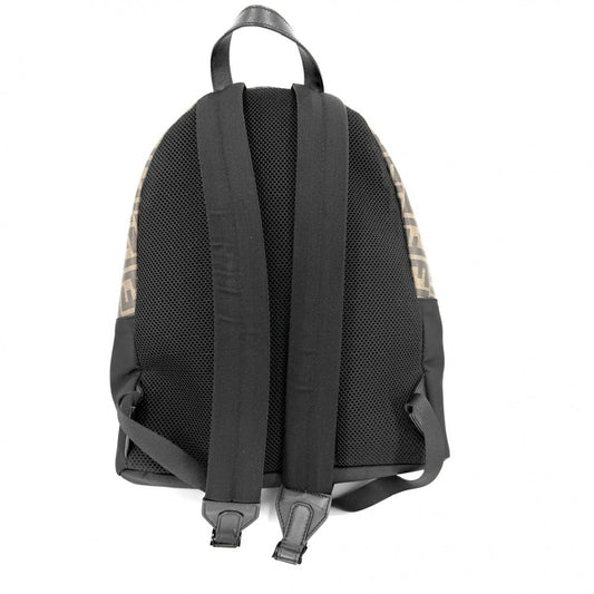 FENDI フェンディ リュック ズッカ バックパック 7VZ042 ナイロン レザー ブラウン 茶 ブラック 黒 シルバー金具 メンズ【中古品】