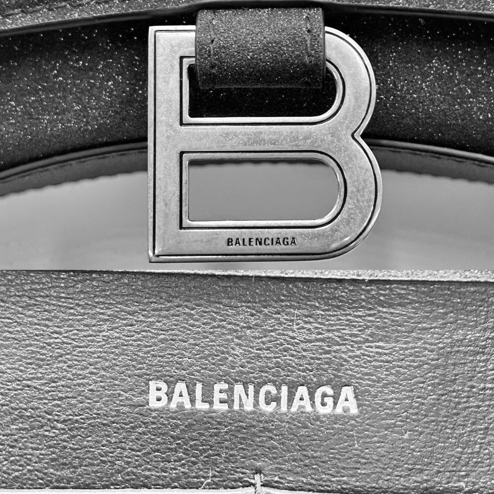 【開店SALE】 BALENCIAGA バレンシアガ チェーンウォレット アワーグラス チェーンミニウォレット ラメ ショルダーバッグ HOURGLASS かばん 鞄 656050 キャンバス ブラック 黒 シルバー金具 レディース【中古品】