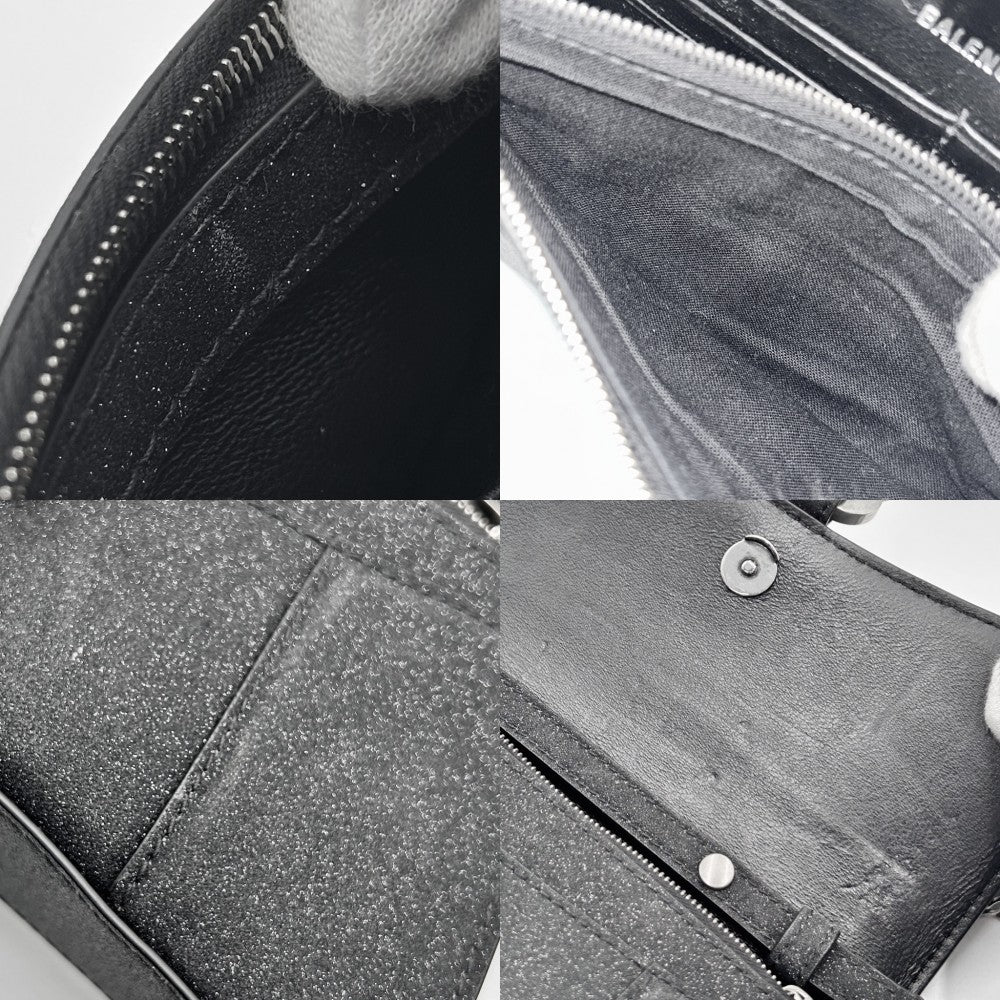 【開店SALE】 BALENCIAGA バレンシアガ チェーンウォレット アワーグラス チェーンミニウォレット ラメ ショルダーバッグ HOURGLASS かばん 鞄 656050 キャンバス ブラック 黒 シルバー金具 レディース【中古品】