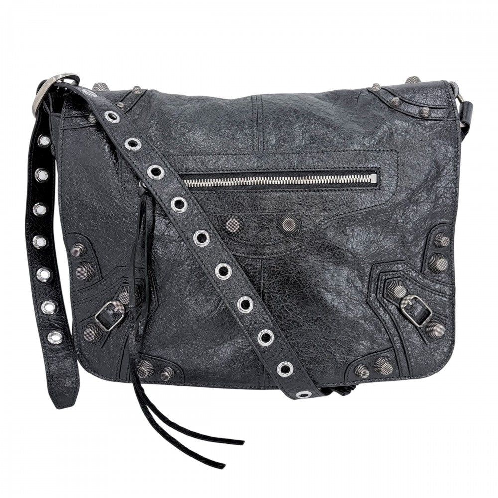 【開店SALE】 BALENCIAGA バレンシアガ ショルダーバッグ メッセンジャーバッグ ミディアム ルカゴール LE CAGOLE 719093 ラムスキン ブラック 黒 シルバー金具 メンズ【中古品】