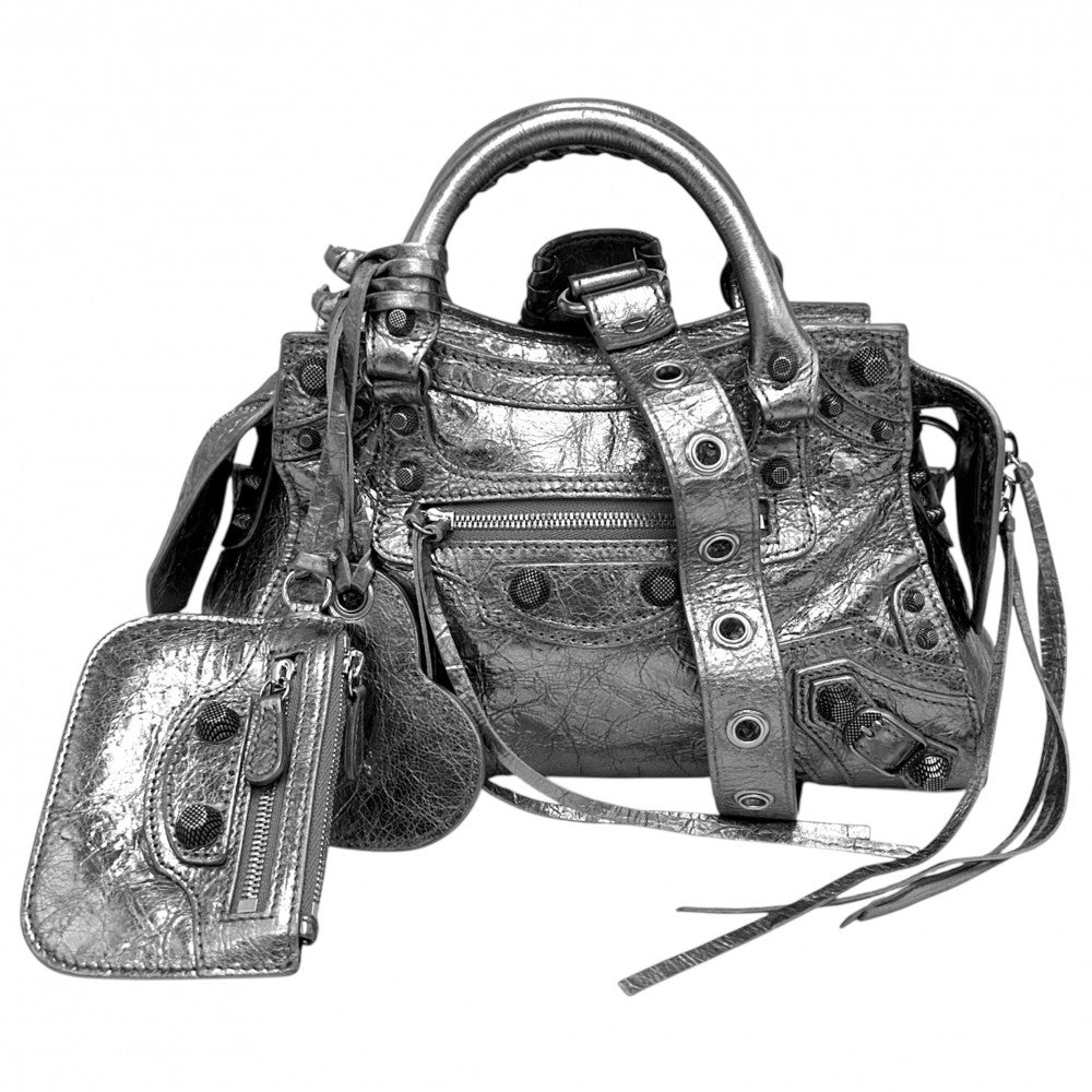 BALENCIAGA バレンシアガ 2WAY ネオカゴール XS ハンドバッグ ショルダーバッグ 700940 レザー シルバー シルバー金具 レディース【中古品】