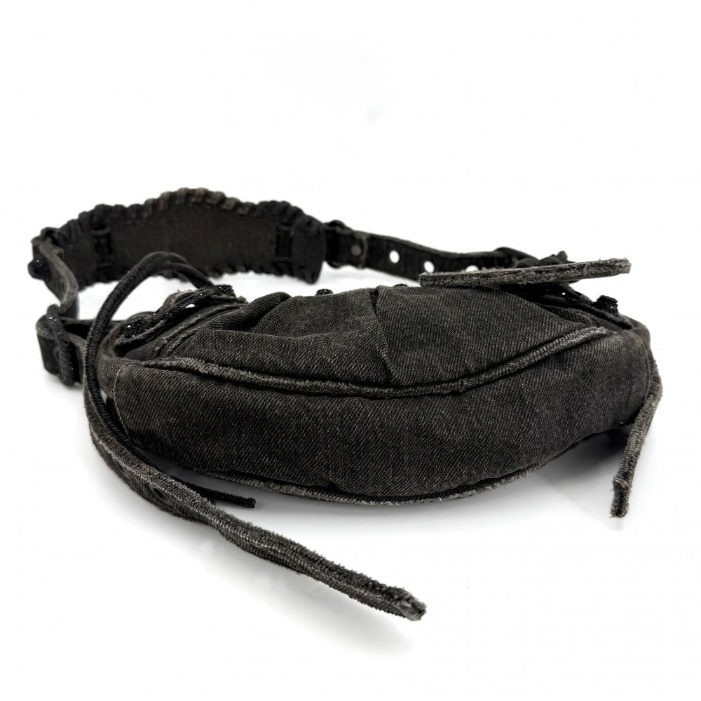 【開店SALE】 BALENCIAGA バレンシアガ ショルダーバッグ ル・カゴールXS ラインストーン ミラー付き LE CAGOLE 671309 デニム ブラック 黒 ブラック金具 レディース【中古品】