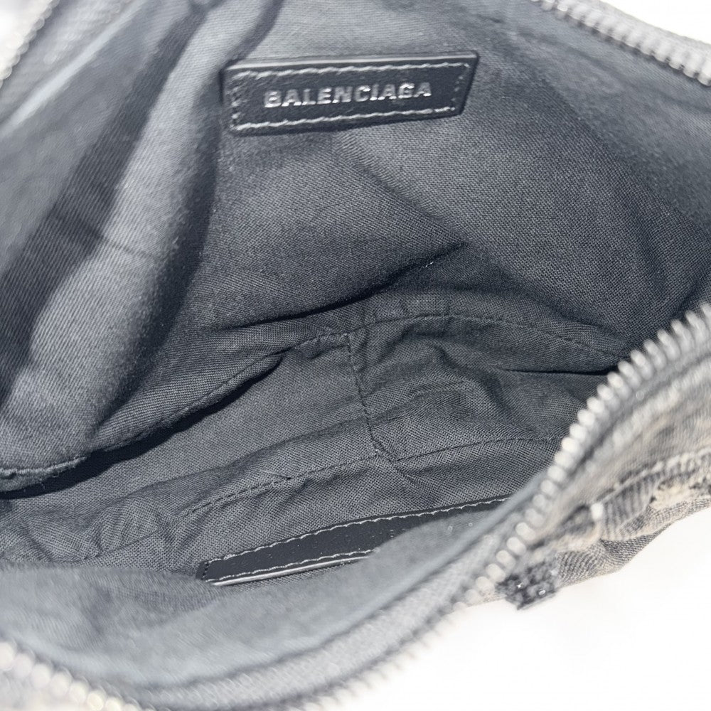 【開店SALE】 BALENCIAGA バレンシアガ ショルダーバッグ ル・カゴールXS ラインストーン ミラー付き LE CAGOLE 671309 デニム ブラック 黒 ブラック金具 レディース【中古品】