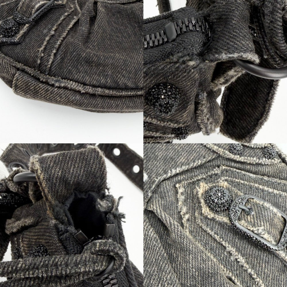 【開店SALE】 BALENCIAGA バレンシアガ ショルダーバッグ ル・カゴールXS ラインストーン ミラー付き LE CAGOLE 671309 デニム ブラック 黒 ブラック金具 レディース【中古品】