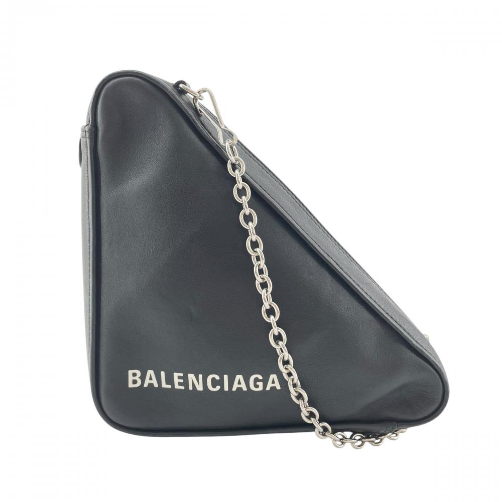 BALENCIAGA バレンシアガ ショルダーバッグ トライアングルチェーン 516666 レザー ブラック 黒 シルバー金具 レディース【中古品】