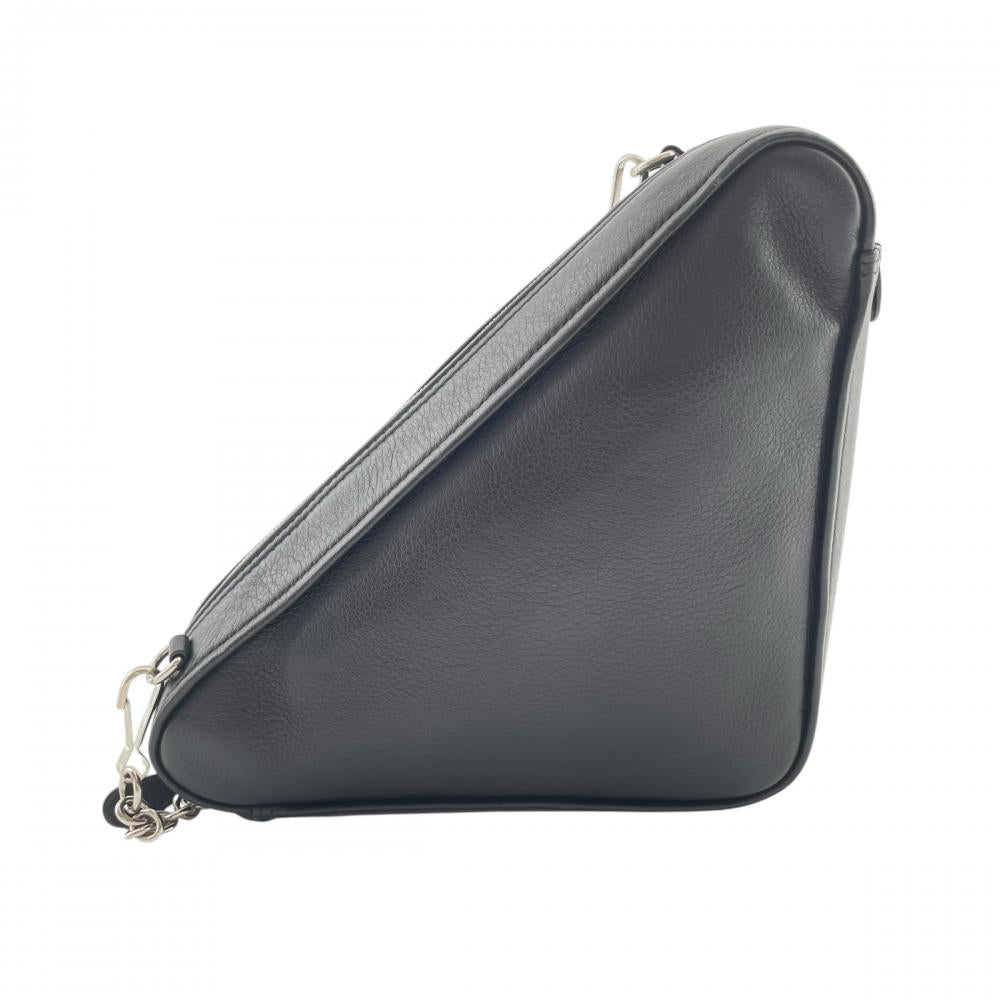 BALENCIAGA バレンシアガ ショルダーバッグ トライアングルチェーン 516666 レザー ブラック 黒 シルバー金具 レディース【中古品】