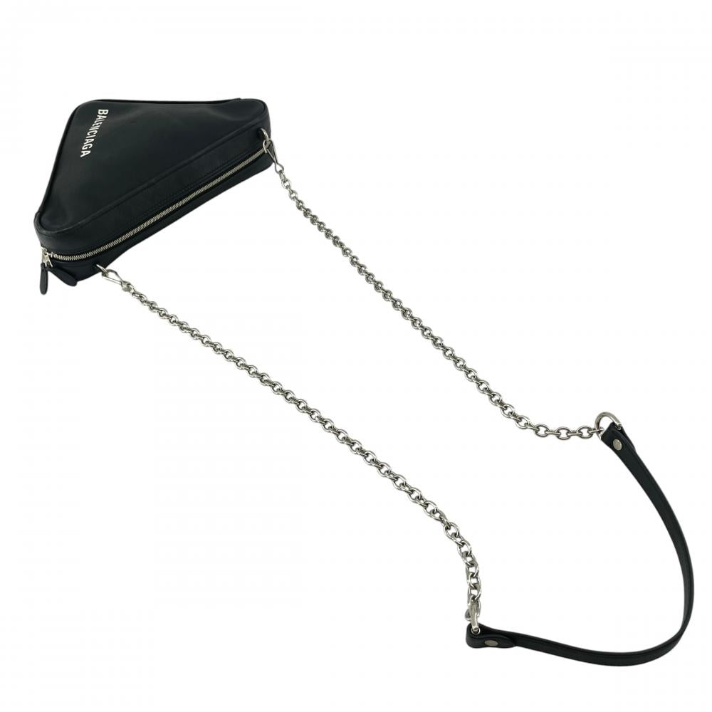 BALENCIAGA バレンシアガ ショルダーバッグ トライアングルチェーン 516666 レザー ブラック 黒 シルバー金具 レディース【中古品】