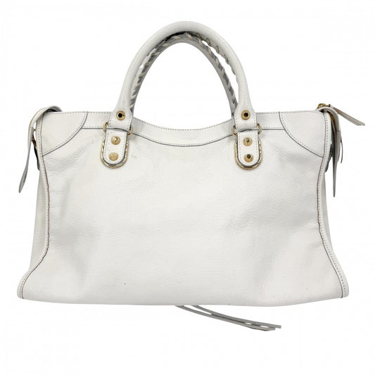 BALENCIAGA バレンシアガ 2WAY クラシック メタリック エッジ ハンドバッグ ショルダーバッグ 390154 レザー ホワイト 白 ゴールド金具 レディース【中古品】