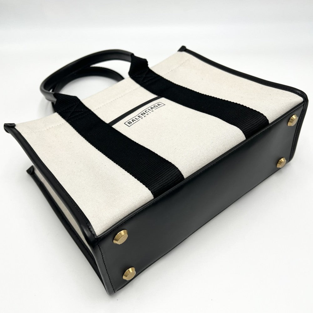 【開店SALE】 BALENCIAGA バレンシアガ 2WAY ハードウェア　トート ショルダーバッグ ハンドバッグ Hardware Tote トートバッグ Sサイズ 671402 キャンバス レザー アイボリー シルバー金具 レディース【中古品】