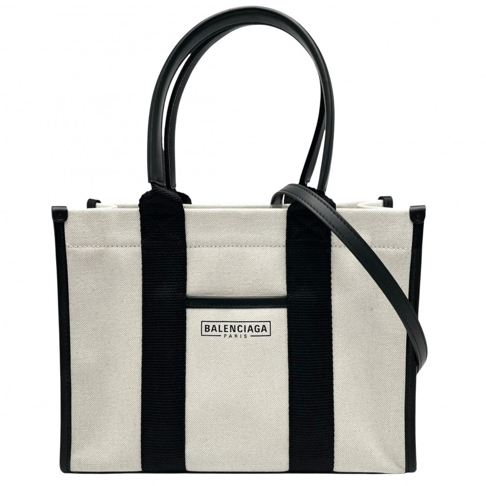 【開店SALE】 BALENCIAGA バレンシアガ 2WAY ハードウェア　トート ショルダーバッグ ハンドバッグ Hardware Tote トートバッグ Sサイズ 671402 キャンバス レザー アイボリー シルバー金具 レディース【中古品】