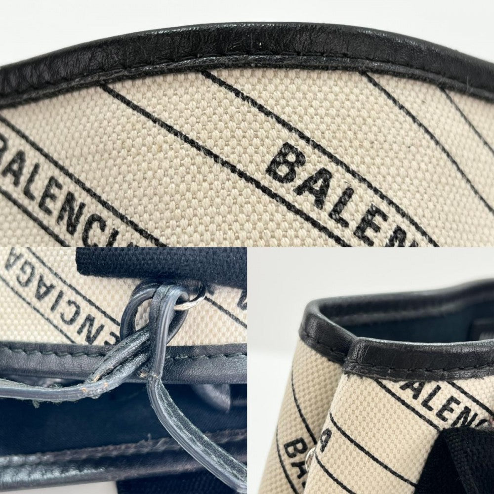 【開店SALE】 BALENCIAGA バレンシアガ 2WAY ネイビーカバス ハンドバッグ ショルダーバッグ XS 総柄 レザー ホワイト 白 ブラック 黒 シルバー金具 レディース【中古品】