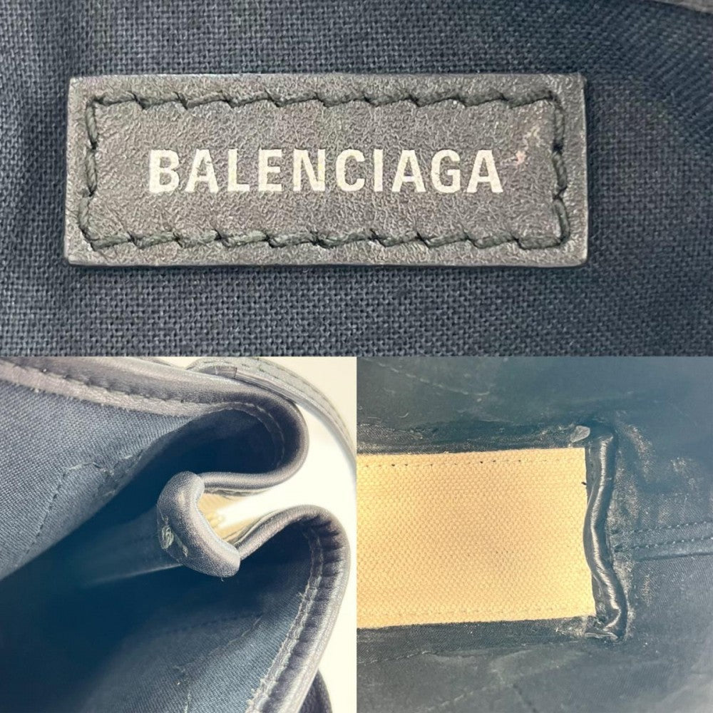 【開店SALE】 BALENCIAGA バレンシアガ 2WAY ネイビーカバス ハンドバッグ ショルダーバッグ XS 総柄 レザー ホワイト 白 ブラック 黒 シルバー金具 レディース【中古品】