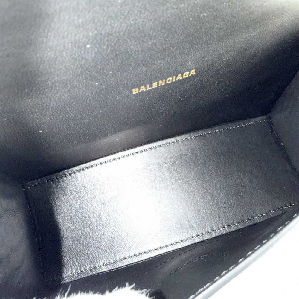 【開店SALE】 BALENCIAGA バレンシアガ 2WAY アワーグラス　XS ハンドバッグ ショルダーバッグ HOURGLASS クロコ型押し トップハンドル 592833 カーフスキン ブラック 黒 アンティークゴールド金具 レディース【中古品】