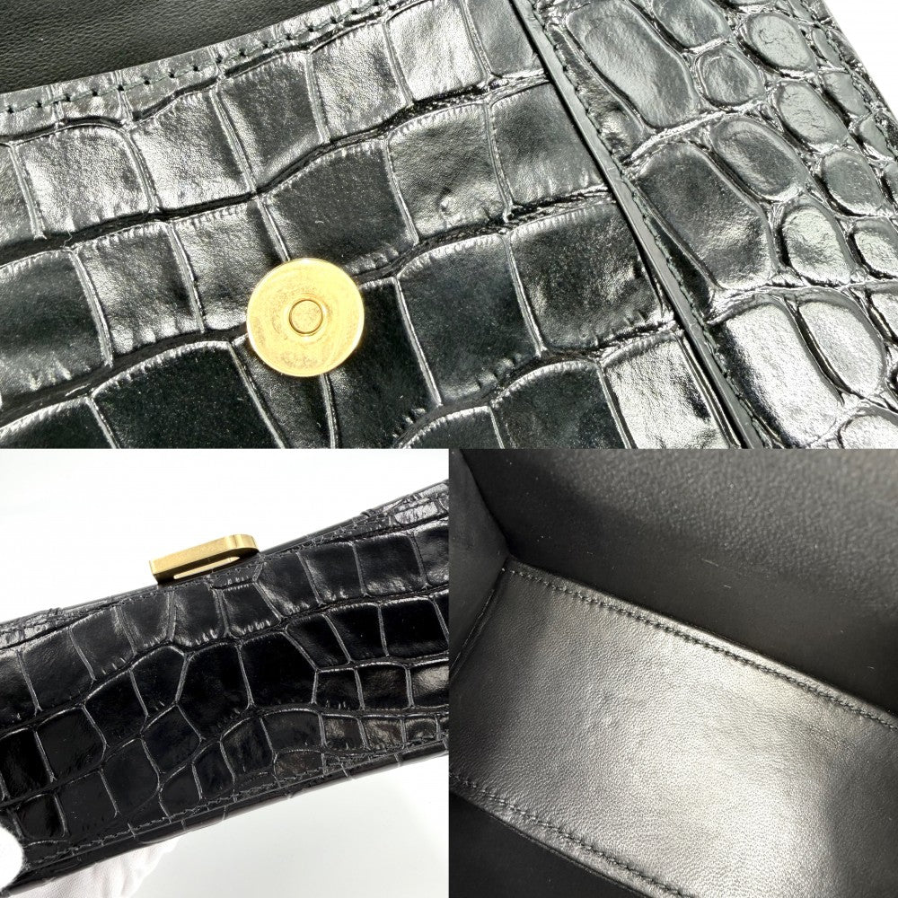 【開店SALE】 BALENCIAGA バレンシアガ 2WAY アワーグラス　XS ハンドバッグ ショルダーバッグ HOURGLASS クロコ型押し トップハンドル 592833 カーフスキン ブラック 黒 アンティークゴールド金具 レディース【中古品】