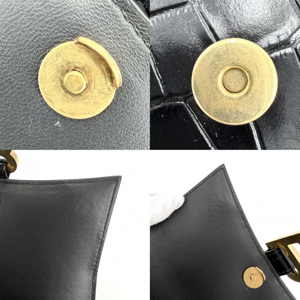 【開店SALE】 BALENCIAGA バレンシアガ 2WAY アワーグラス　XS ハンドバッグ ショルダーバッグ HOURGLASS クロコ型押し トップハンドル 592833 カーフスキン ブラック 黒 アンティークゴールド金具 レディース【中古品】