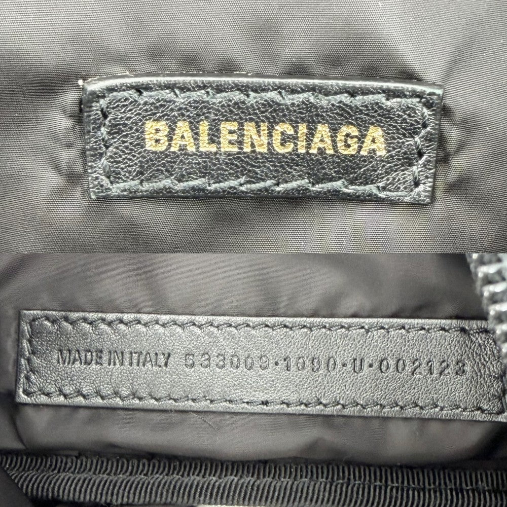 BALENCIAGA バレンシアガ ボディバッグ ウィール ベルトバッグ ウエストポーチ 総柄 533009 ナイロン ブラック 黒 ホワイト 白 シルバー金具 メンズ【中古品】