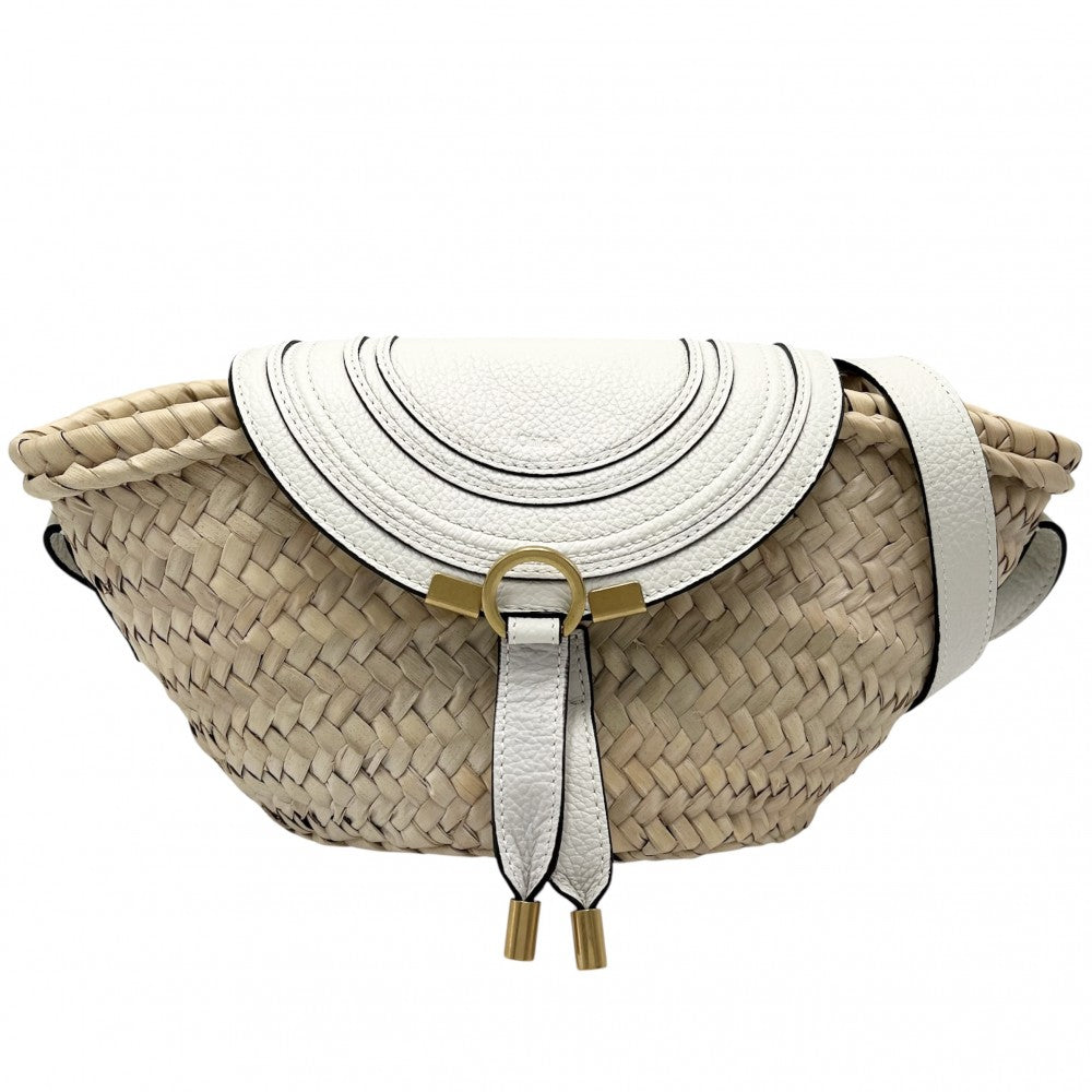 【開店SALE】 Chloe クロエ ショルダーバッグ マーシー バスケット かごバッグ 春 夏 ラフィア レザー ベージュ ホワイト 白 ゴールド金具 レディース【中古品】