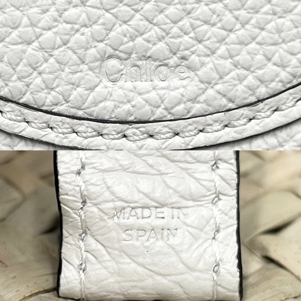 【開店SALE】 Chloe クロエ ショルダーバッグ マーシー バスケット かごバッグ 春 夏 ラフィア レザー ベージュ ホワイト 白 ゴールド金具 レディース【中古品】