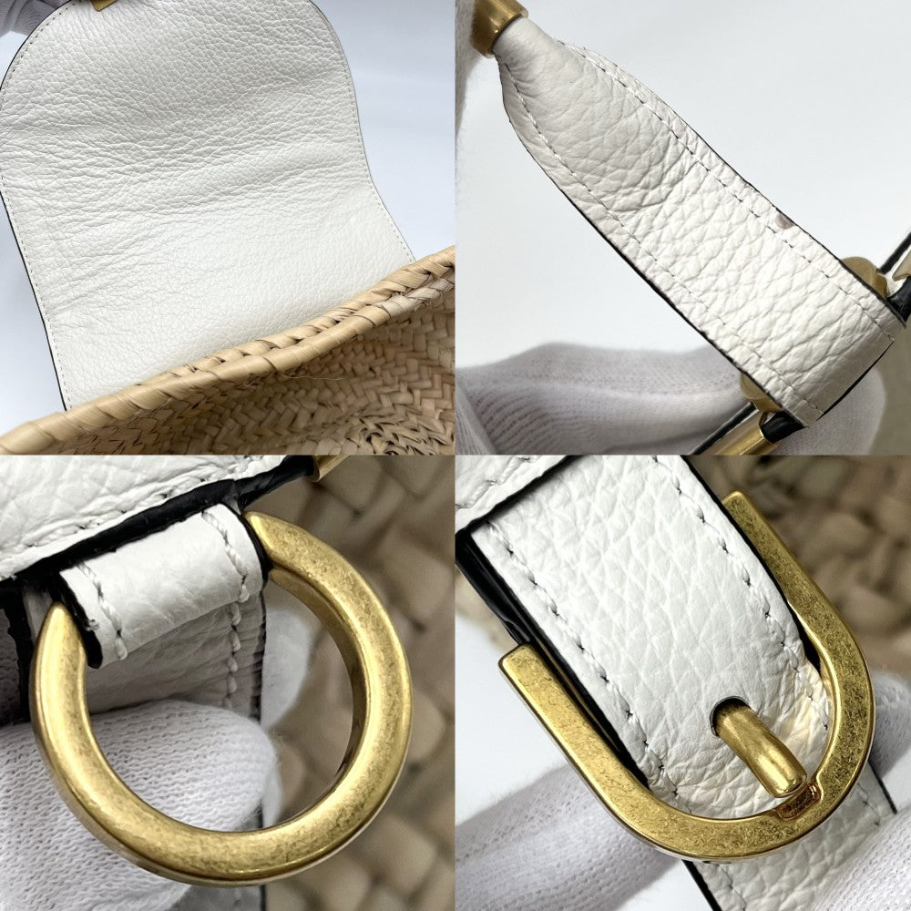 【開店SALE】 Chloe クロエ ショルダーバッグ マーシー バスケット かごバッグ 春 夏 ラフィア レザー ベージュ ホワイト 白 ゴールド金具 レディース【中古品】