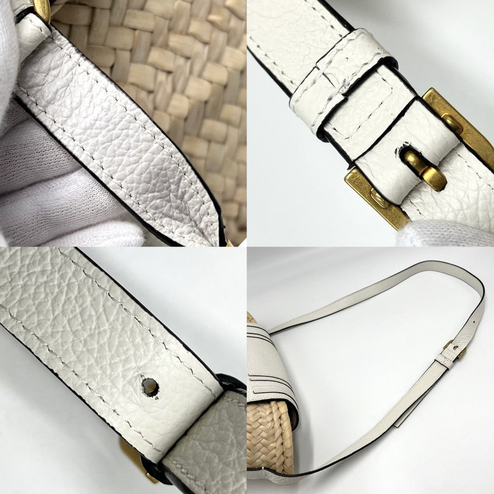 【開店SALE】 Chloe クロエ ショルダーバッグ マーシー バスケット かごバッグ 春 夏 ラフィア レザー ベージュ ホワイト 白 ゴールド金具 レディース【中古品】