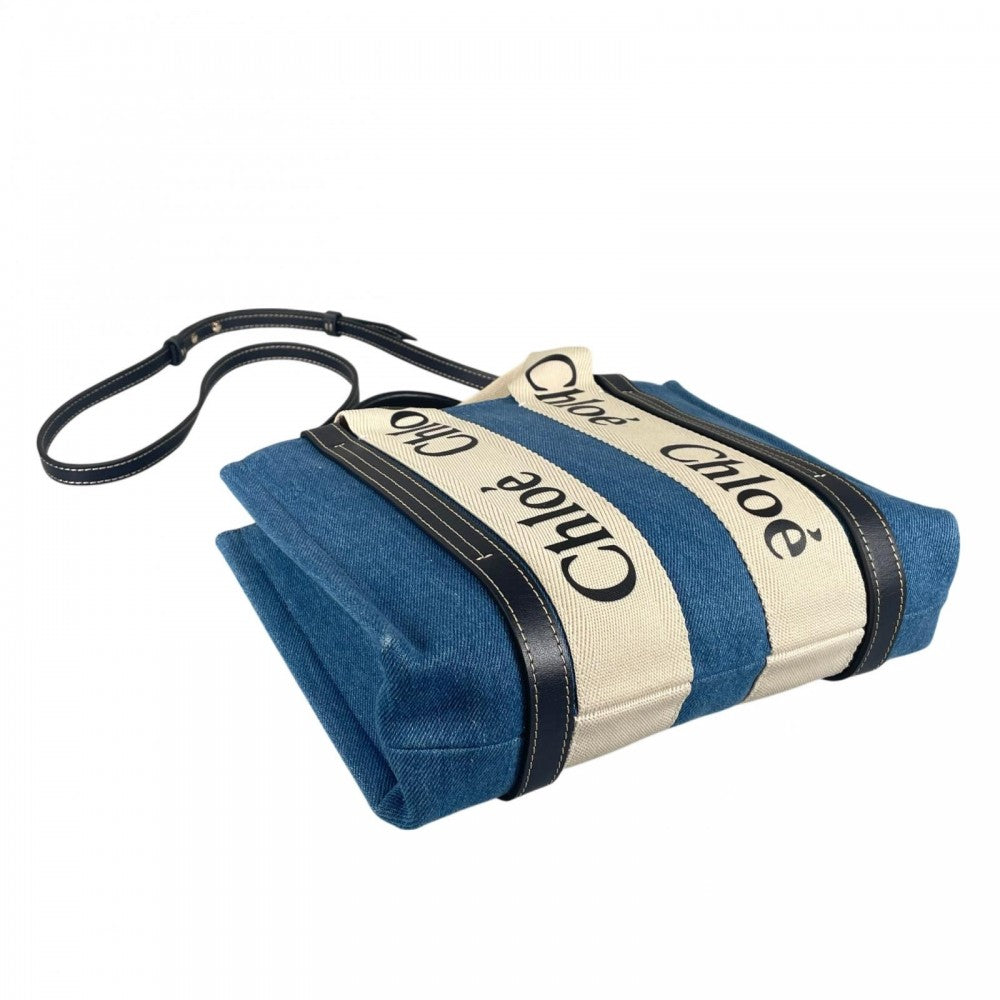 Chloe クロエ ショルダーバッグ ウッディ コットンデニム ブルー 青 シルバー金具 レディース【中古品】