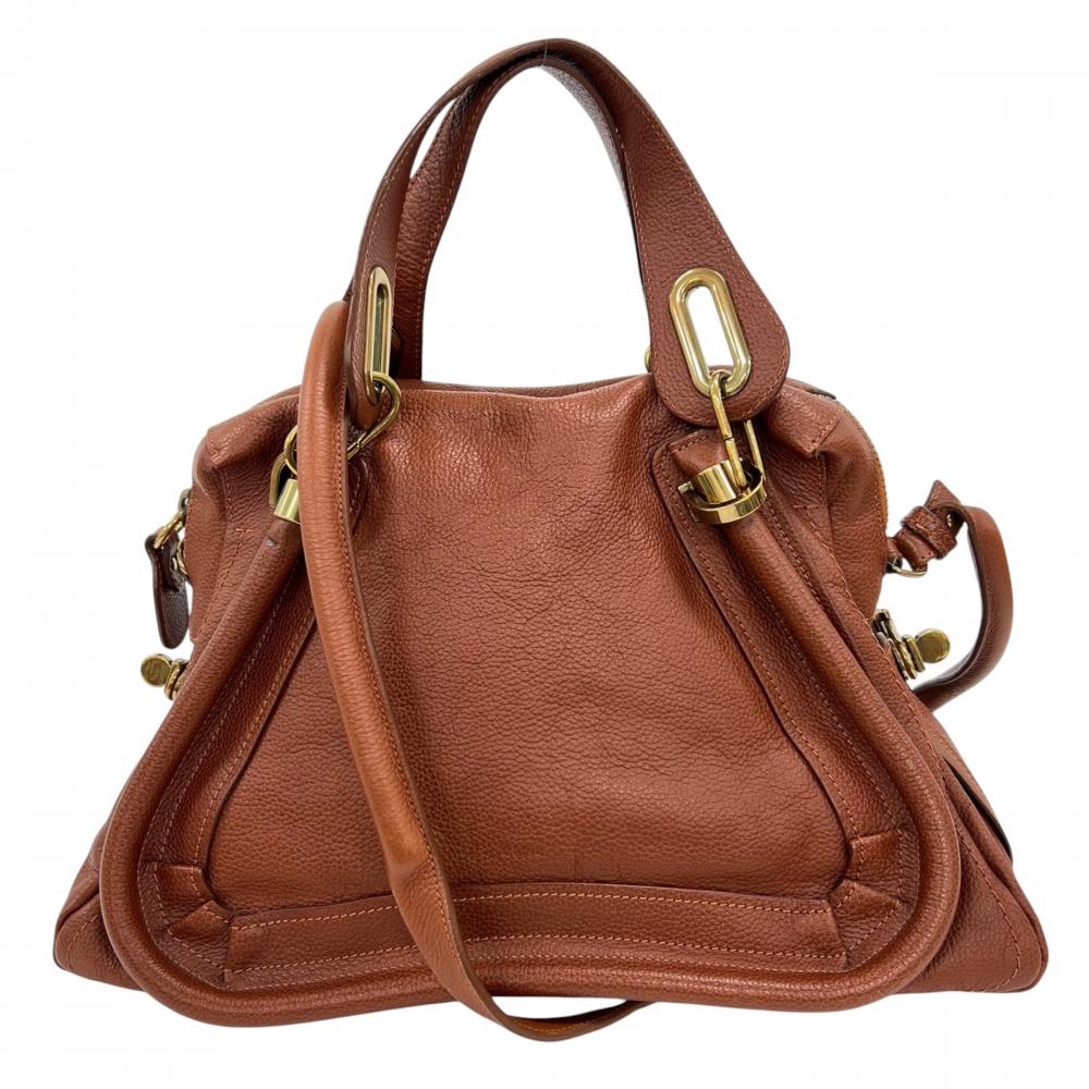 Chloe クロエ ショルダーバッグ パラティ ロゴ刻印 8HS891 グレインカーフレザー ブラウン 茶 ゴールド金具 レディース【中古品】