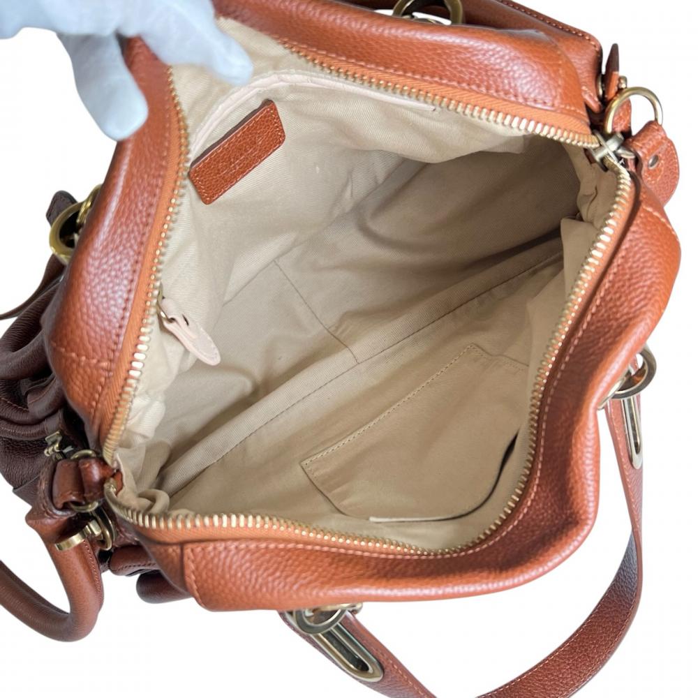 Chloe クロエ ショルダーバッグ パラティ ロゴ刻印 8HS891 グレインカーフレザー ブラウン 茶 ゴールド金具 レディース【中古品】
