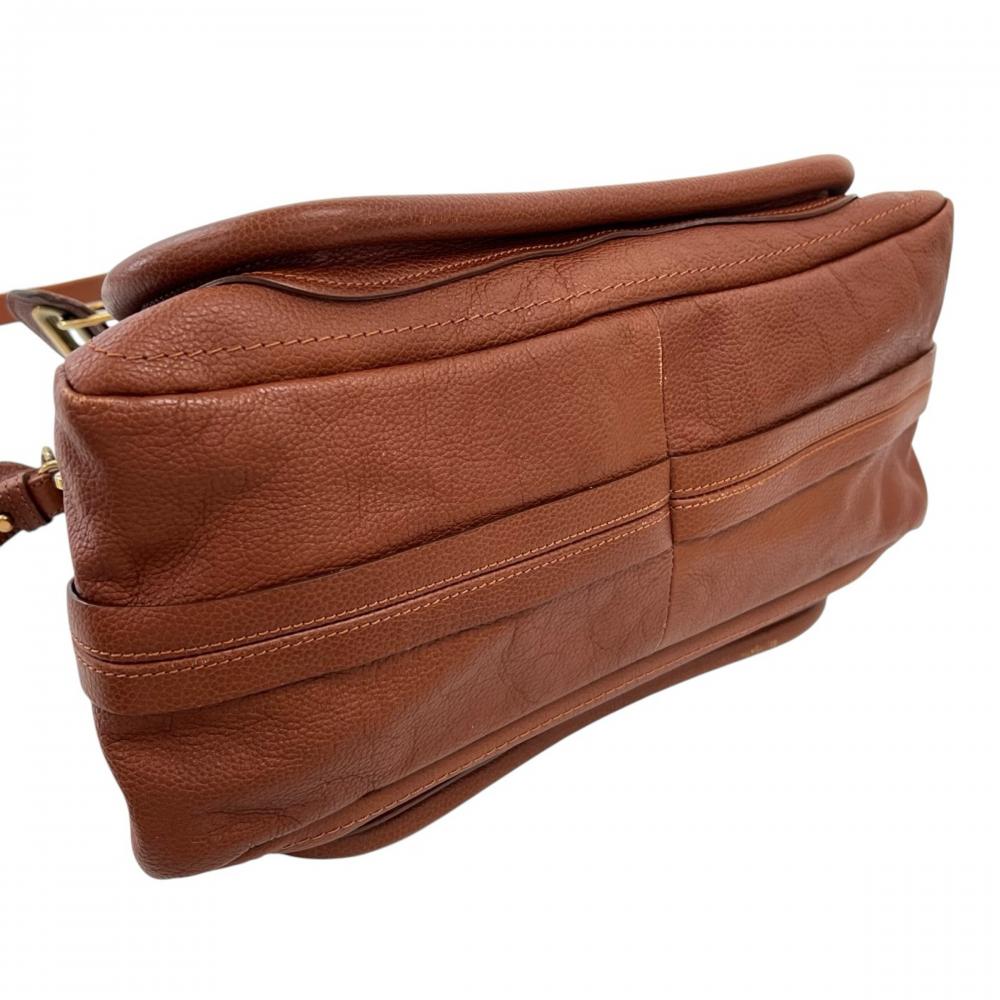 Chloe クロエ ショルダーバッグ パラティ ロゴ刻印 8HS891 グレインカーフレザー ブラウン 茶 ゴールド金具 レディース【中古品】