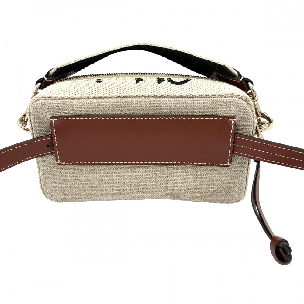 Chloe クロエ 2WAY ウッディ ウエストバッグ ハンドバッグ レザー キャンバス ベージュ ブラウン 茶 ゴールド金具 レディース【中古品】
