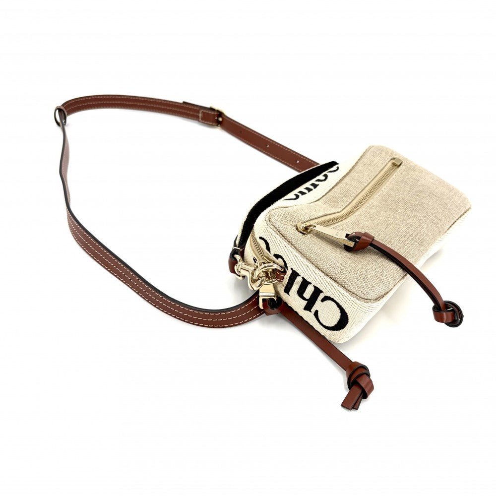 Chloe クロエ 2WAY ウッディ ウエストバッグ ハンドバッグ レザー キャンバス ベージュ ブラウン 茶 ゴールド金具 レディース【中古品】