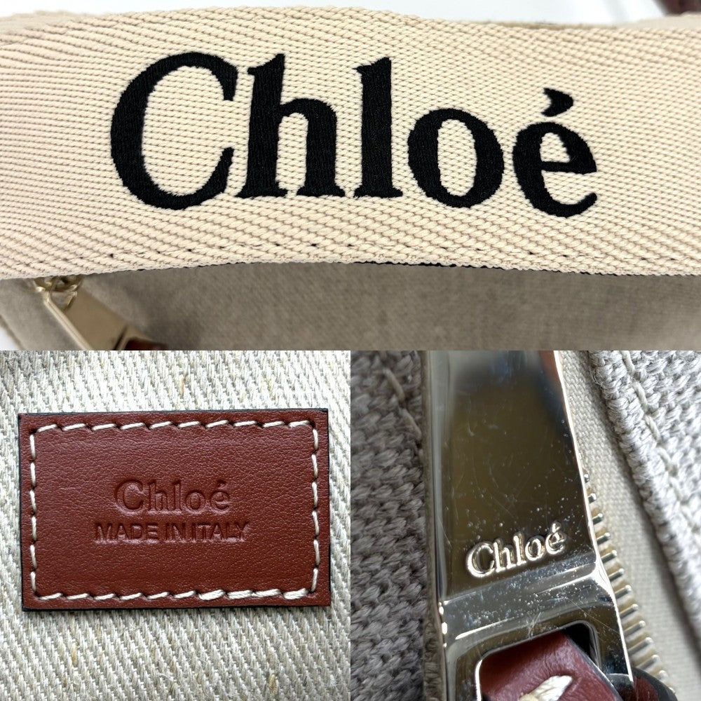 Chloe クロエ 2WAY ウッディ ウエストバッグ ハンドバッグ レザー キャンバス ベージュ ブラウン 茶 ゴールド金具 レディース【中古品】