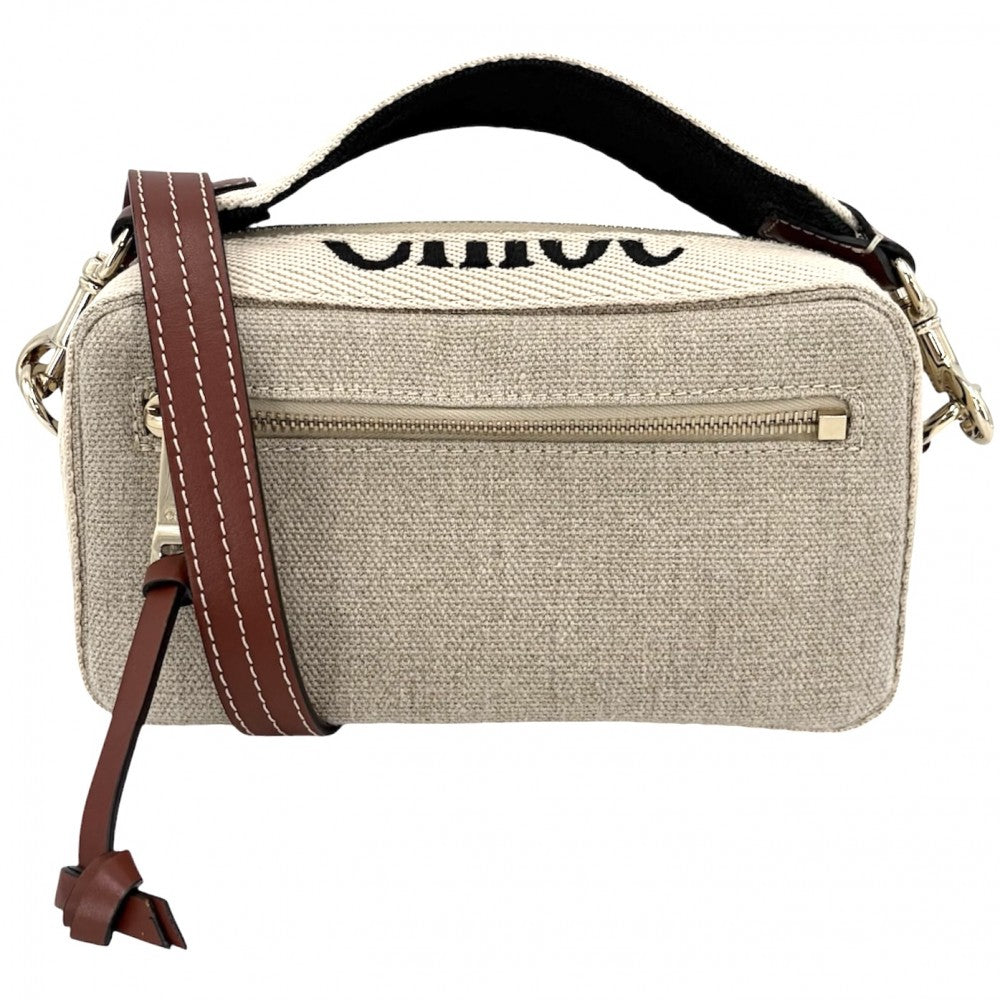 Chloe クロエ 2WAY ウッディ ウエストバッグ ハンドバッグ レザー キャンバス ベージュ ブラウン 茶 ゴールド金具 レディース【中古品】