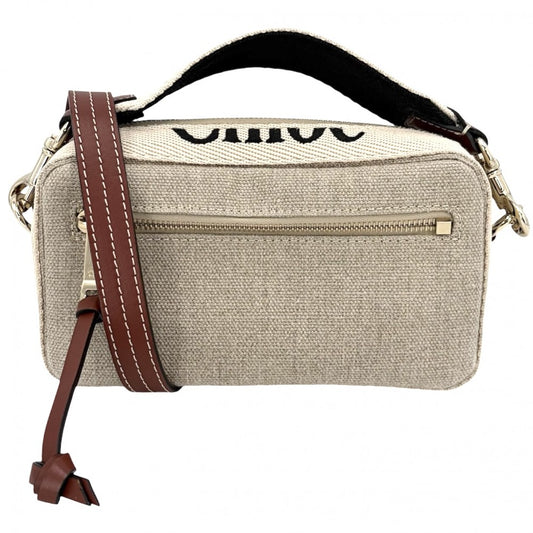 Chloe クロエ 2WAY ウッディ ウエストバッグ ハンドバッグ レザー キャンバス ベージュ ブラウン 茶 ゴールド金具 レディース【中古品】