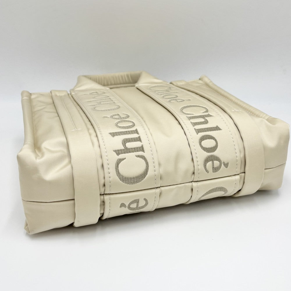 【開店SALE】 Chloe クロエ 2WAY WOODY ウッディスモールトートバッグ ミニハンドバッグ ショルダーバッグ ベージュ アイボリー CHC23WS397L4122M ナイロン Dusty Ivory ゴールド金具 レディース【中古品】