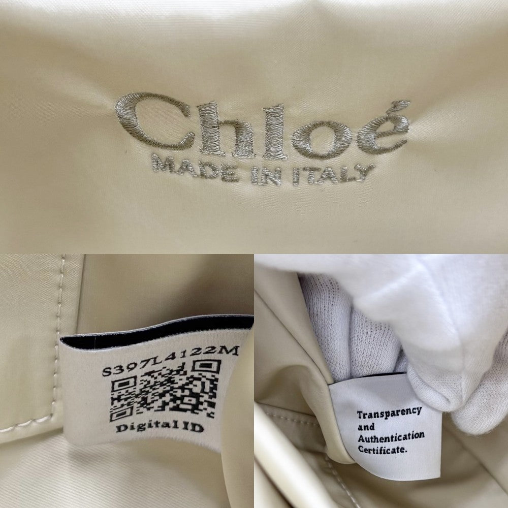 【開店SALE】 Chloe クロエ 2WAY WOODY ウッディスモールトートバッグ ミニハンドバッグ ショルダーバッグ ベージュ アイボリー CHC23WS397L4122M ナイロン Dusty Ivory ゴールド金具 レディース【中古品】