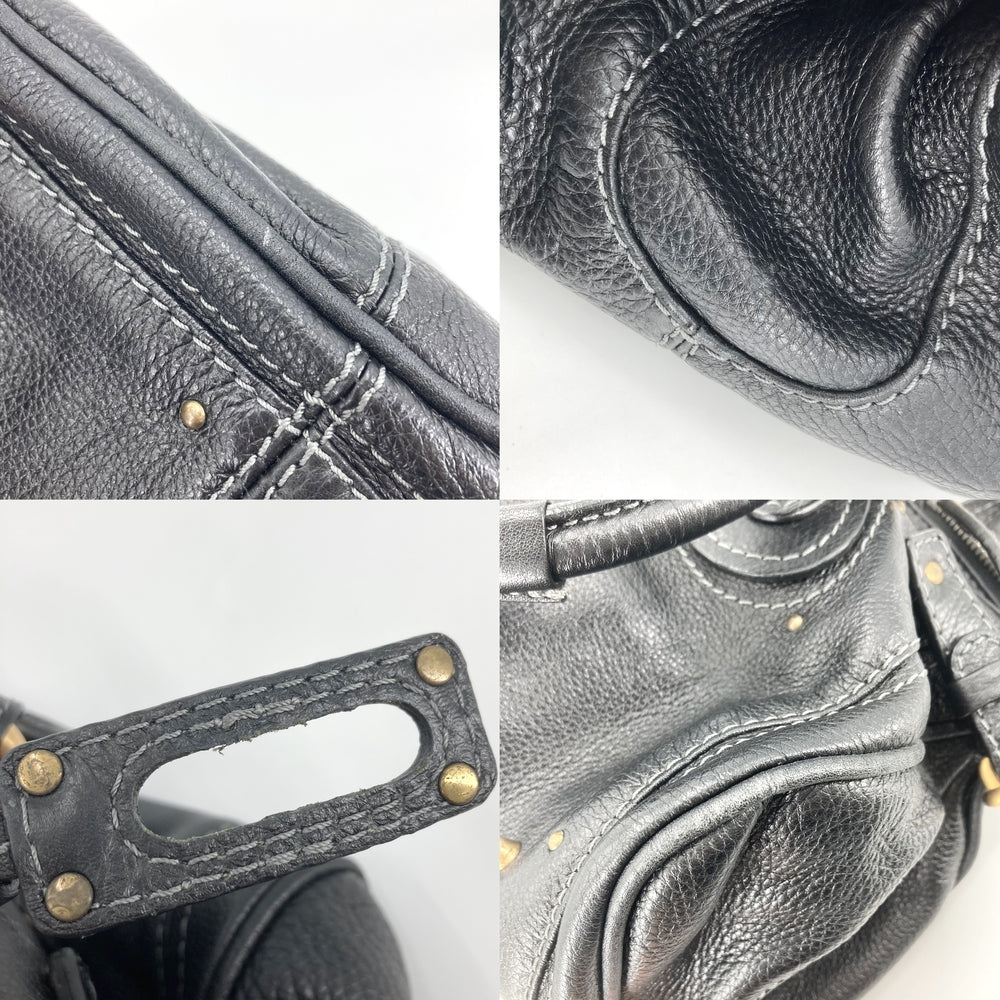 Chloe クロエ ハンドバッグ パディントン レザー ブラック 黒 ゴールド×シルバー金具 レディース【中古品】