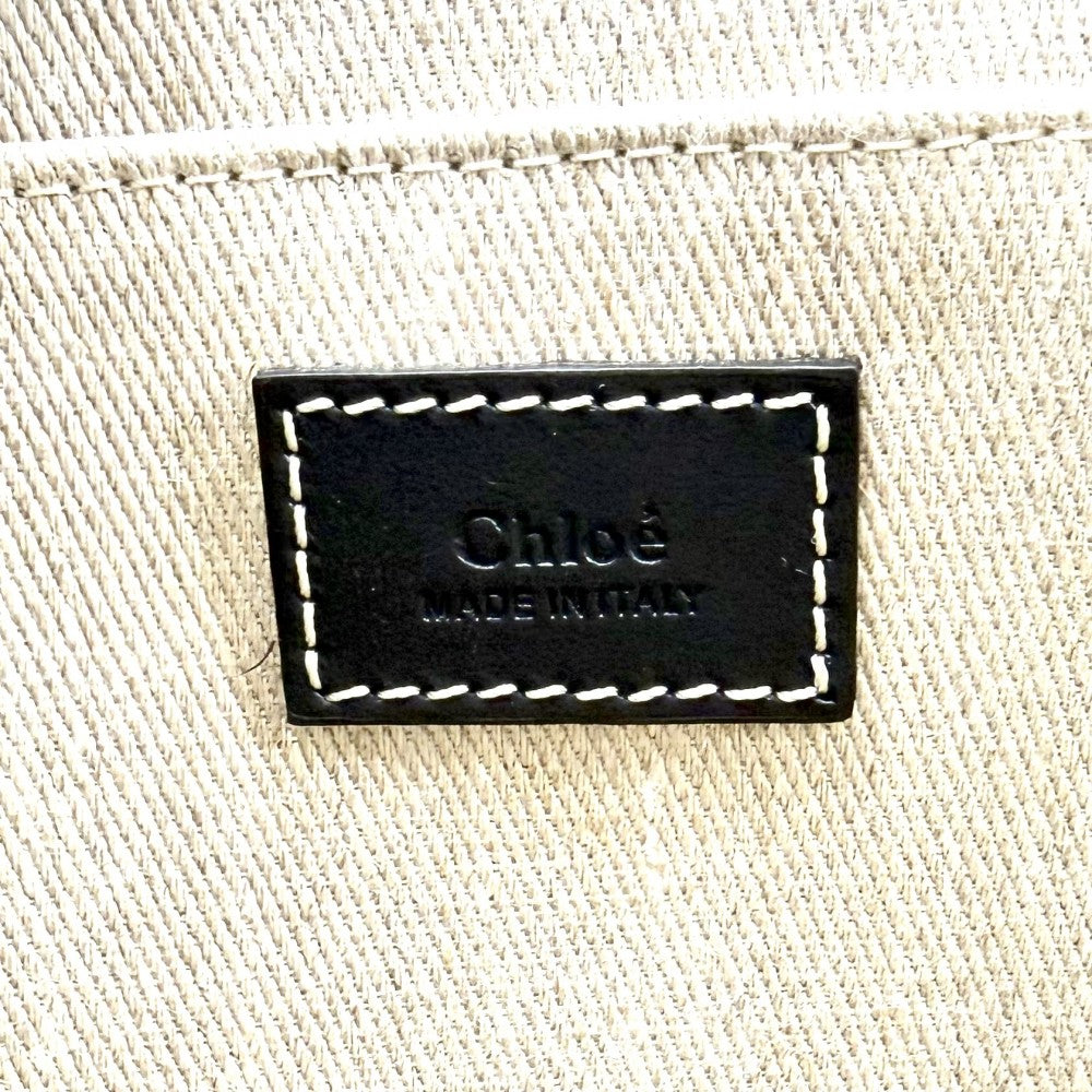 Chloe クロエ ハンドバッグ ウッディ ミディアムトートバッグ WOODY CHC22AS383I269101 リネンキャンバス カーフスキン ベージュ ブラック 黒 レディース【中古品】