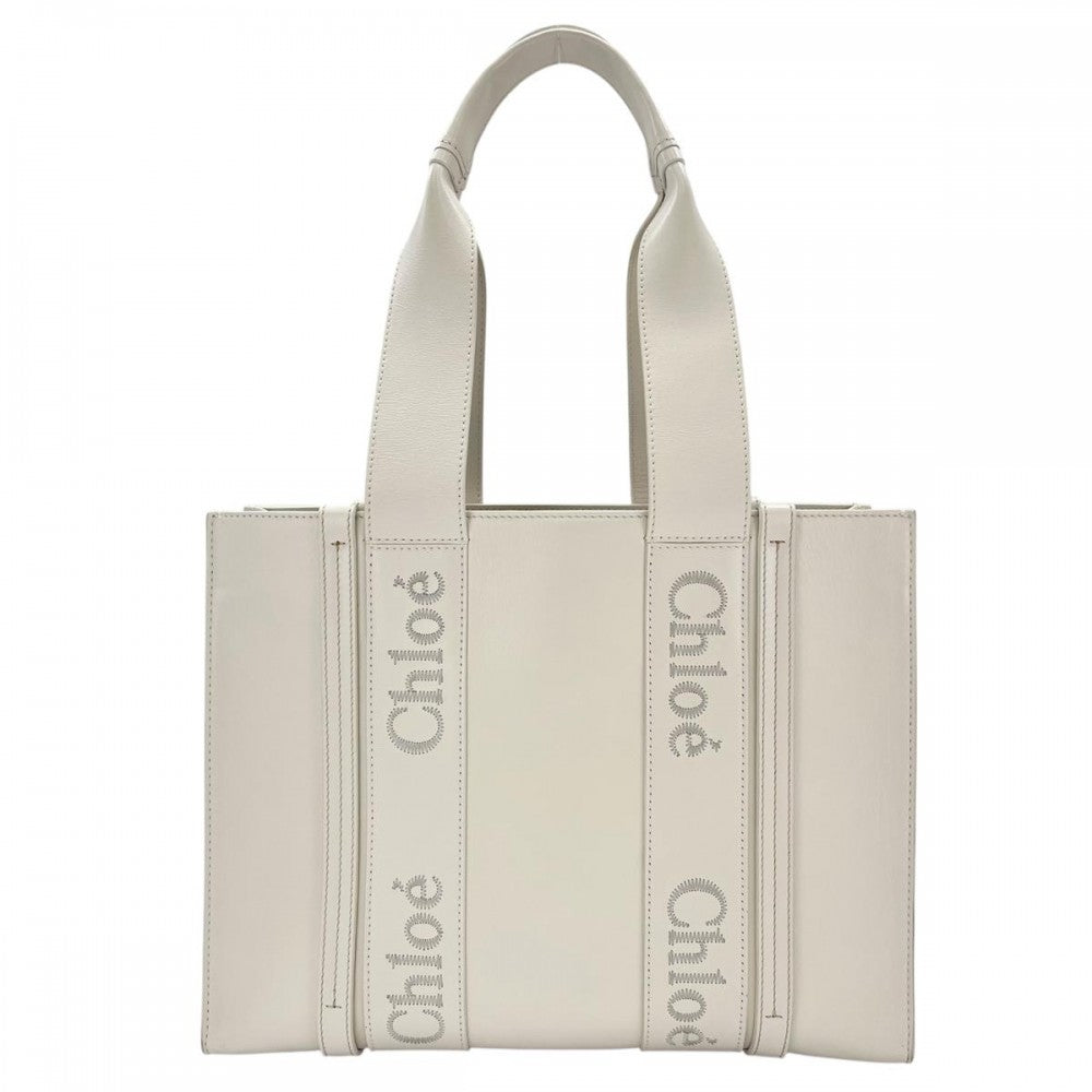 Chloe クロエ トートバッグ ハンドバッグ ウッディ ホワイト 白 レディース【中古品】