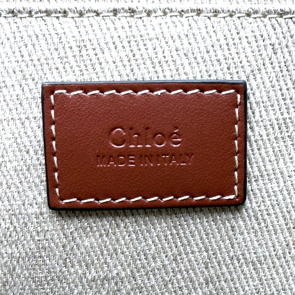 【開店SALE】 Chloe クロエ ハンドバッグ ウッディ ラージトートバッグ WOODY リネンキャンバス カーフスキン ベージュ アイボリー レディース【中古品】