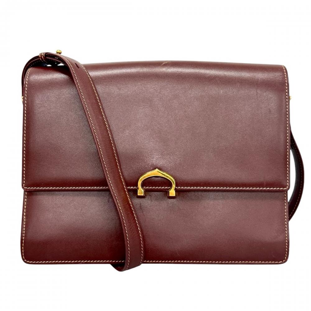 CARTIER カルティエ ショルダーバッグ マストドゥカルティエ Cロゴ レザー ボルドー ゴールド金具 レディース【中古品】