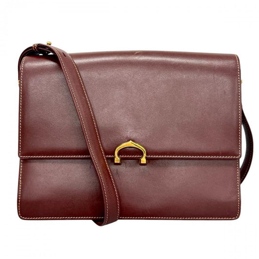 CARTIER カルティエ ショルダーバッグ マストドゥカルティエ Cロゴ レザー ボルドー ゴールド金具 レディース【中古品】