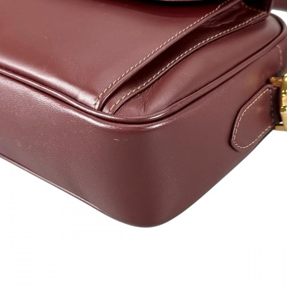 CARTIER カルティエ ショルダーバッグ マストライン ヴィンテージ 2Cロゴ レザー ボルドー レディース【中古品】