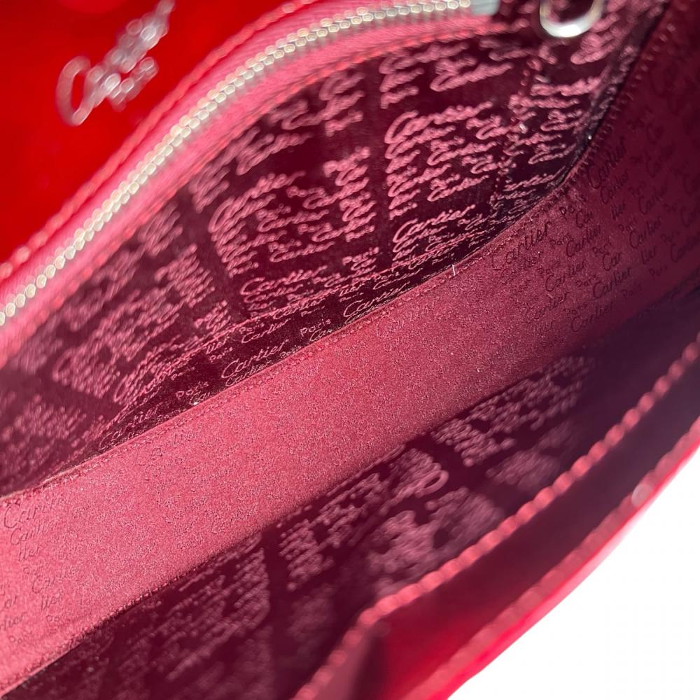 CARTIER カルティエ ハンドバッグ ハッピーバースデー ロゴ生地 パテントレザー レッド 赤 シルバー金具 レディース【中古品】