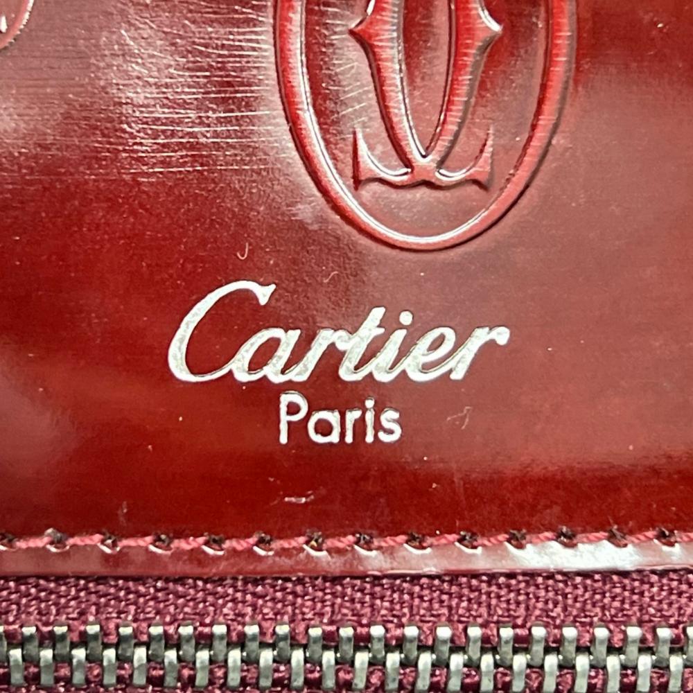 CARTIER カルティエ ハンドバッグ ハッピーバースデー ロゴ生地 パテントレザー レッド 赤 シルバー金具 レディース【中古品】