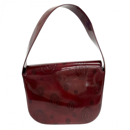 CARTIER カルティエ ハンドバッグ ハッピーバースデー ロゴ生地 パテントレザー レッド 赤 シルバー金具 レディース【中古品】