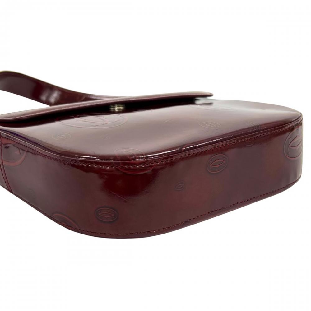 CARTIER カルティエ ハンドバッグ ハッピーバースデー ロゴ生地 パテントレザー レッド 赤 シルバー金具 レディース【中古品】
