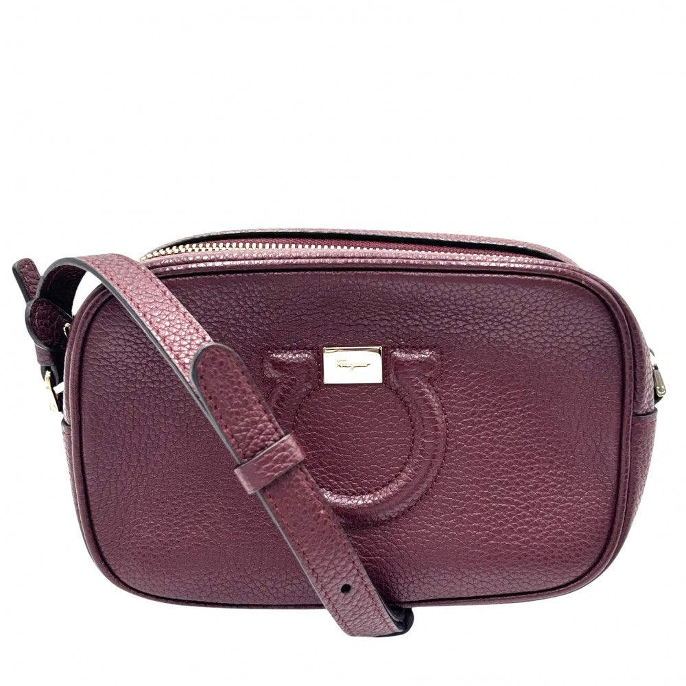 【開店SALE】 Salvatore Ferragamo サルヴァトーレフェラガモ ショルダーバッグ ガンチーニ ポシェット かばん 鞄 レザー ボルドー ゴールド金具 レディース【中古品】