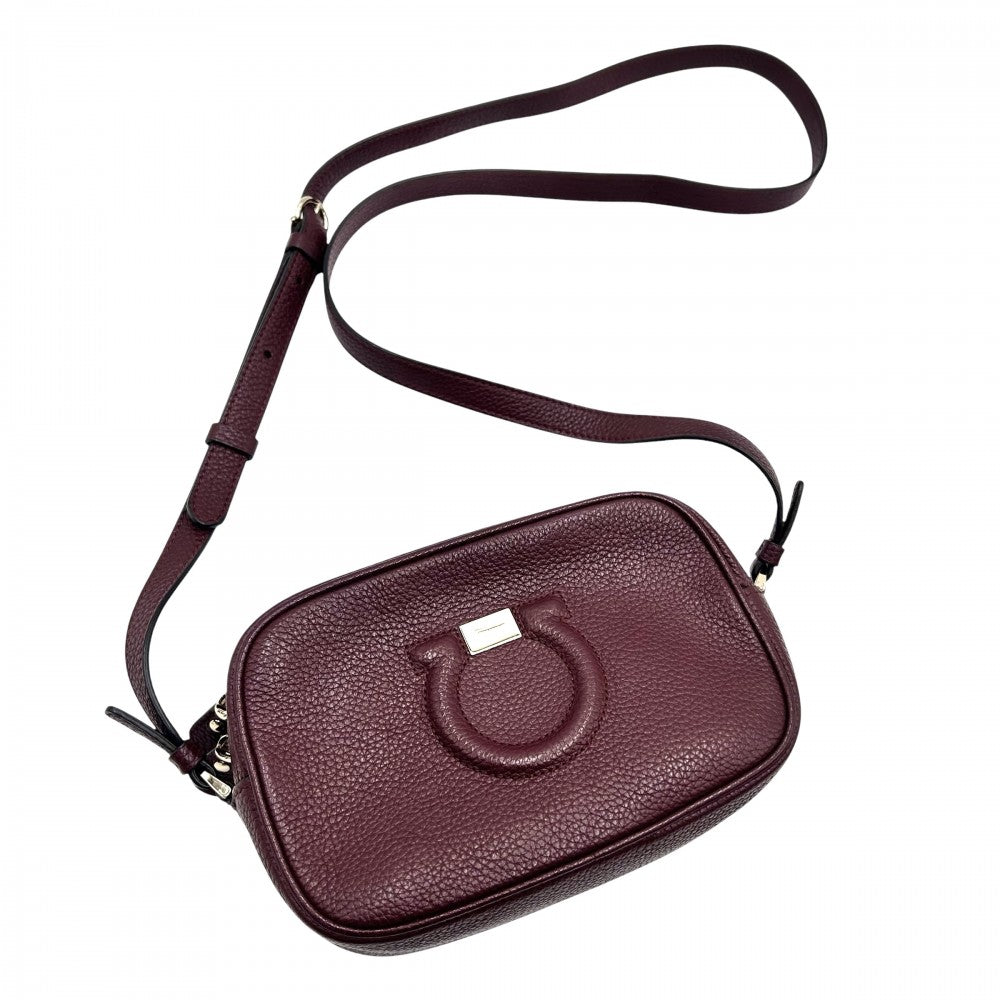 【開店SALE】 Salvatore Ferragamo サルヴァトーレフェラガモ ショルダーバッグ ガンチーニ ポシェット かばん 鞄 レザー ボルドー ゴールド金具 レディース【中古品】